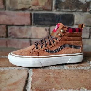 Vans Brown and Red High-Top Sneakers